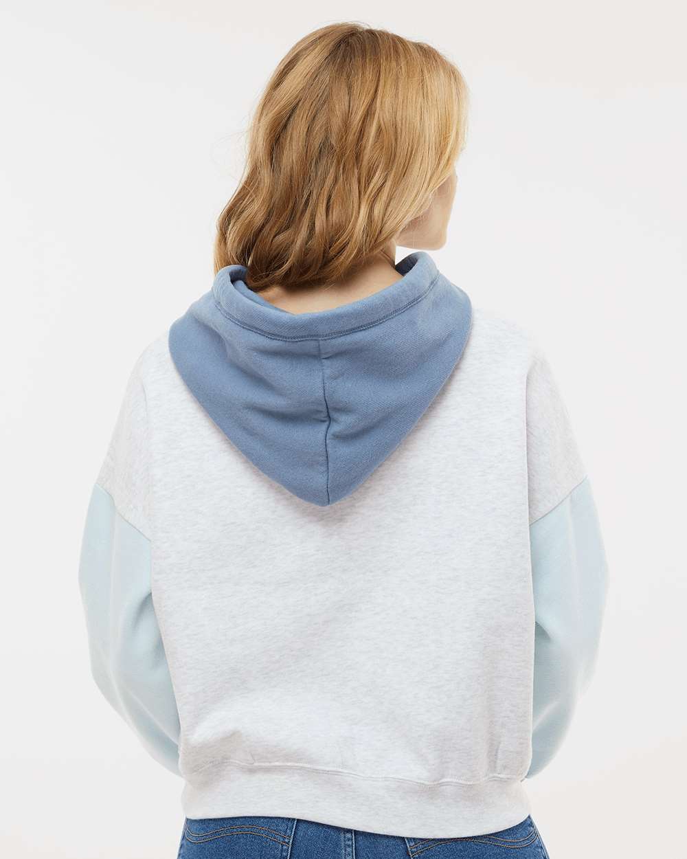 Arched "MAMA" - Women's Colorblock Crop Hooded Sweatshirt - WS