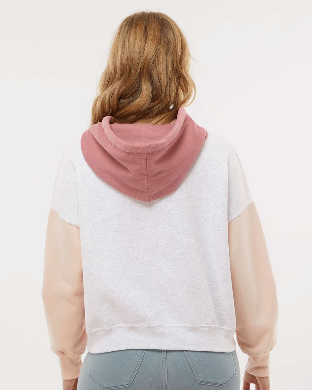Arched "MAMA" - Women's Colorblock Crop Hooded Sweatshirt - WS