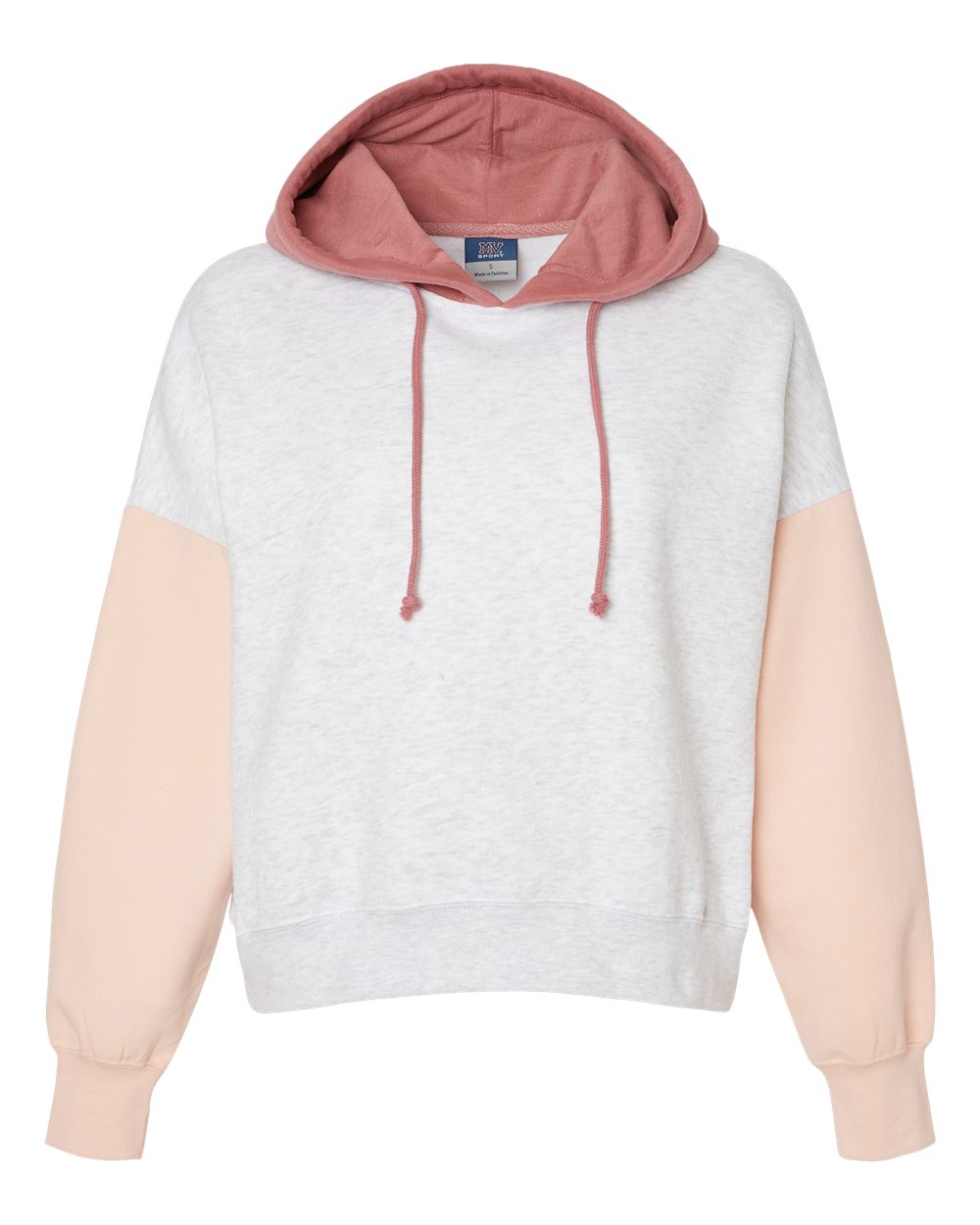 Arched "MAMA" - Women's Colorblock Crop Hooded Sweatshirt - WS