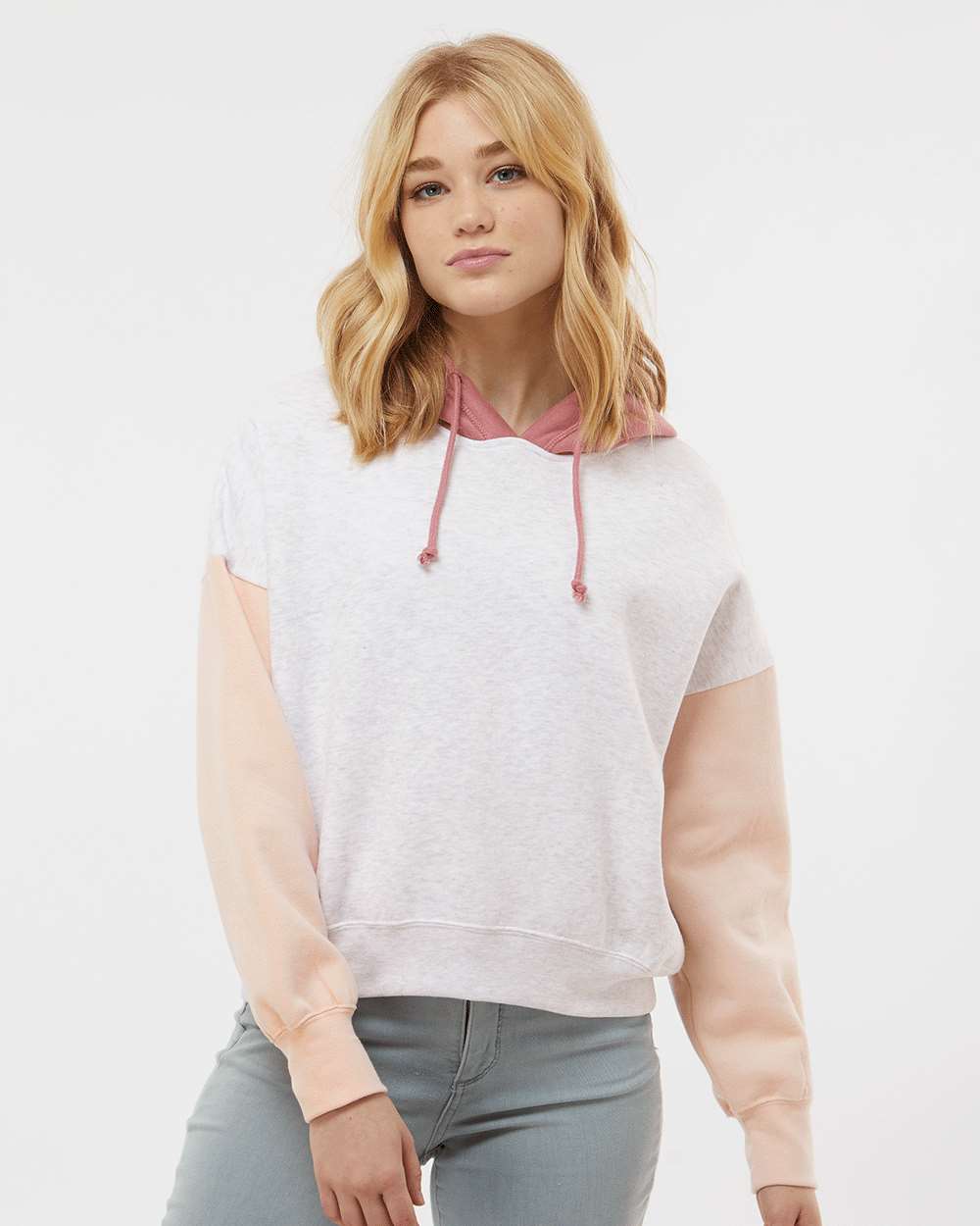 Arched "MAMA" - Women's Colorblock Crop Hooded Sweatshirt - WS