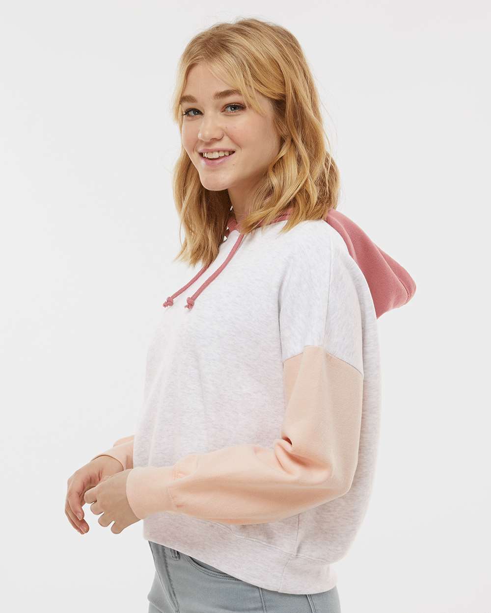 Arched "MAMA" - Women's Colorblock Crop Hooded Sweatshirt - WS