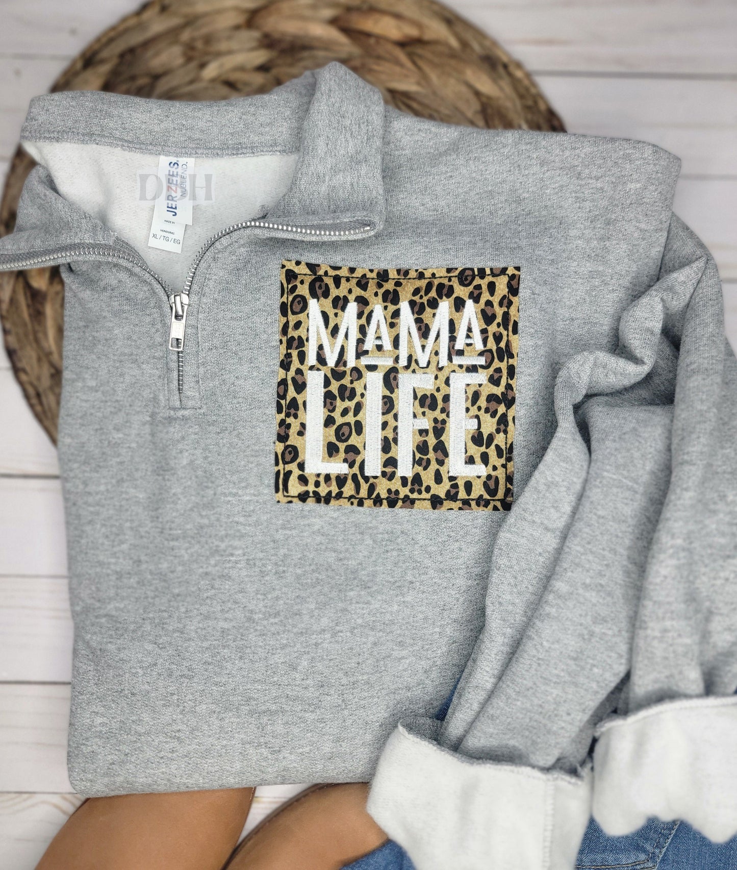 Oversized Mama Life Pocket Applique - Quarter Zip