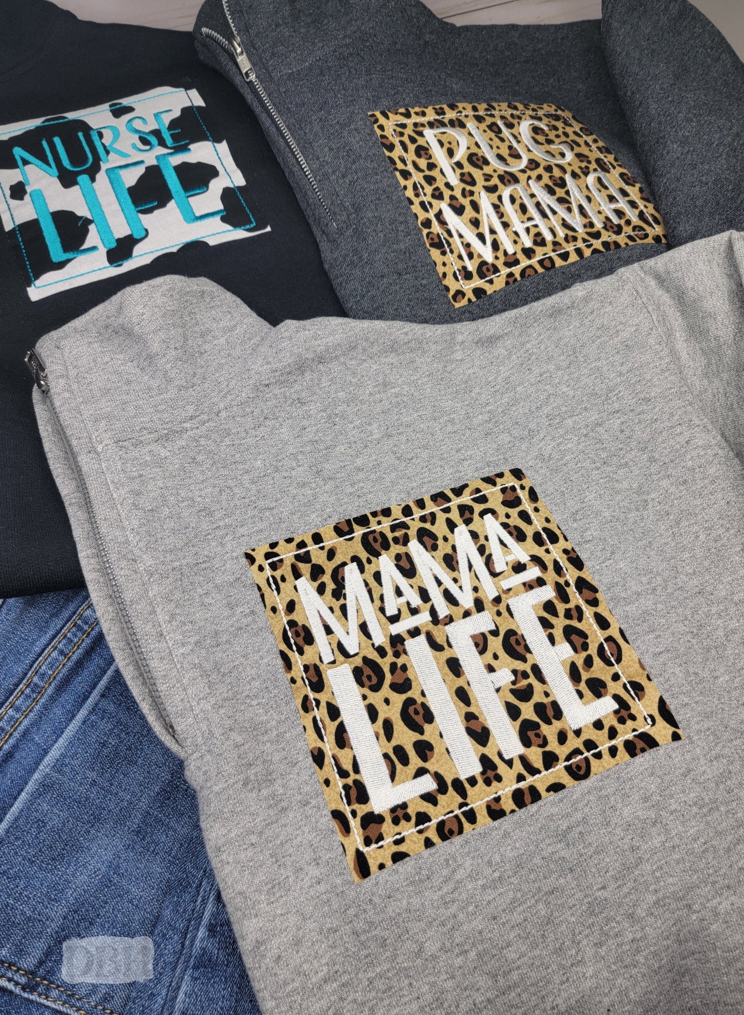 Oversized Mama Life Pocket Applique - Quarter Zip - WS