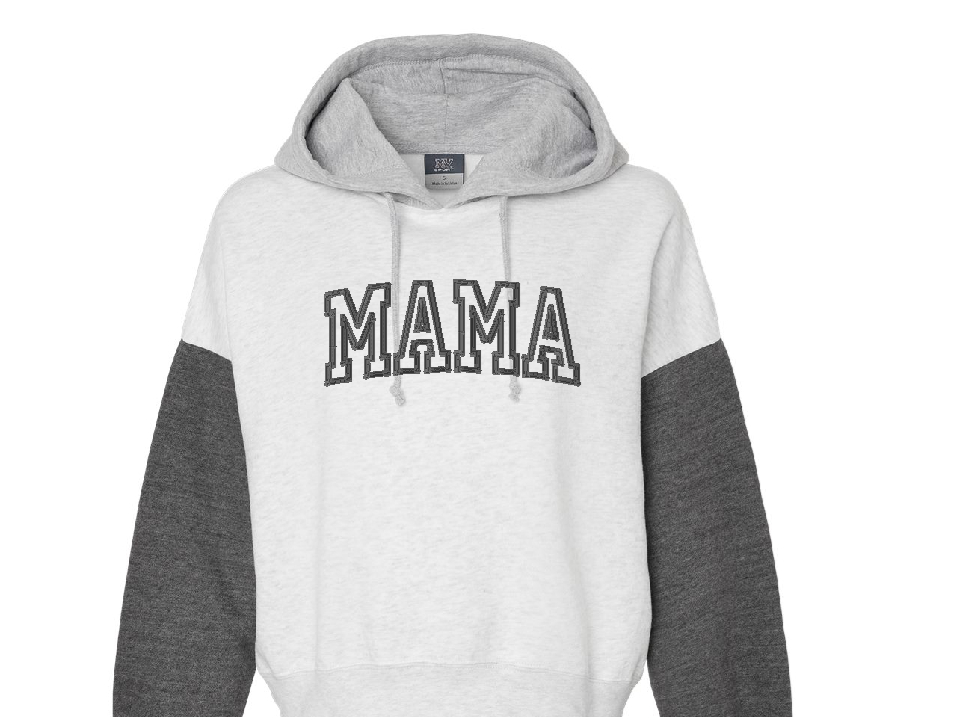 Arched "MAMA" - Women's Colorblock Crop Hooded Sweatshirt - WS